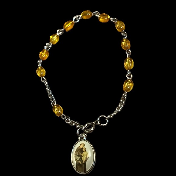 Italian Amber Beads St Anthony Prayer keepsake religious Bracelet - Picture 1 of 5